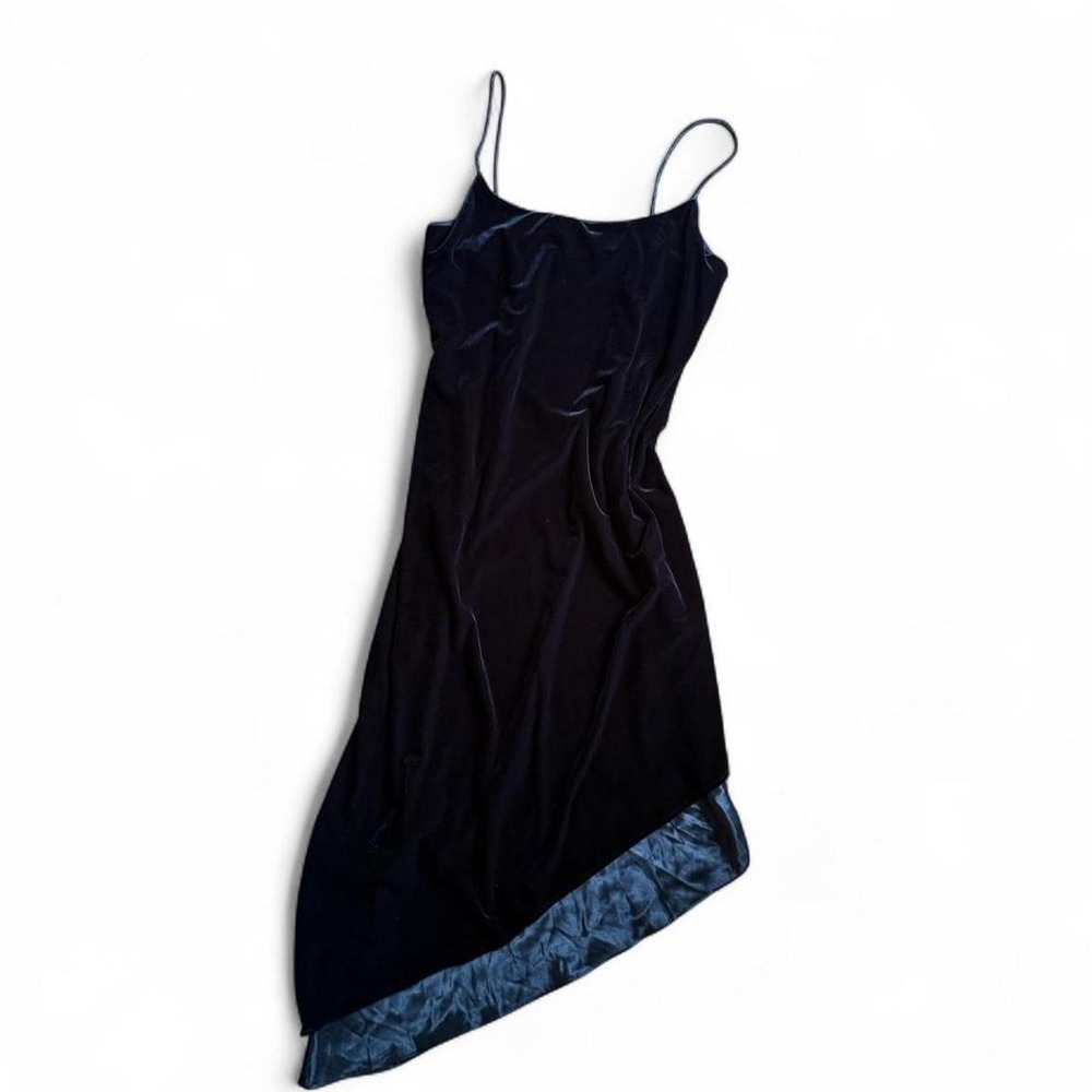Vintage Scarlett Black Velvet Asymmetrical Satin Trim Dress Y2K Size 8
